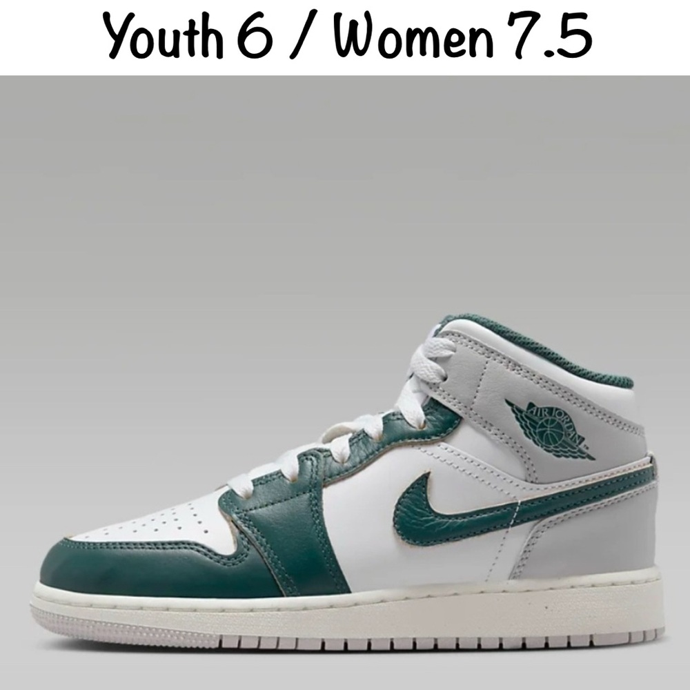 👟 AIR JORDAN 1 MID SE .. Sz 6Y / 7.5W in OXIDIZED GREEN & WHITE. *NEW IN THE BOX